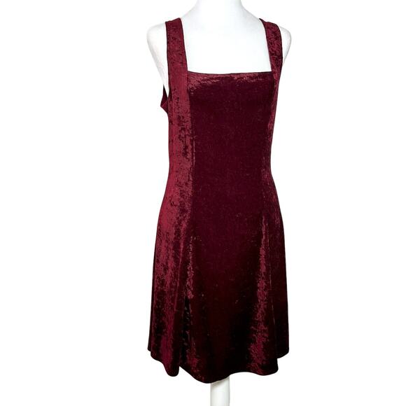 Vintage 90s Y2K Sexy Crushed Velvet Burgundy Dress Sleeveless Square Neck LARGE - Picture 3 of 11